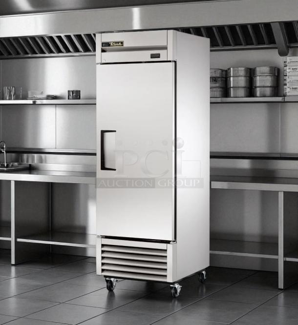 True T-23F-HC reach-in freezer, single door, 115V, excellent condition, fully tested, commercial kitchen setting.