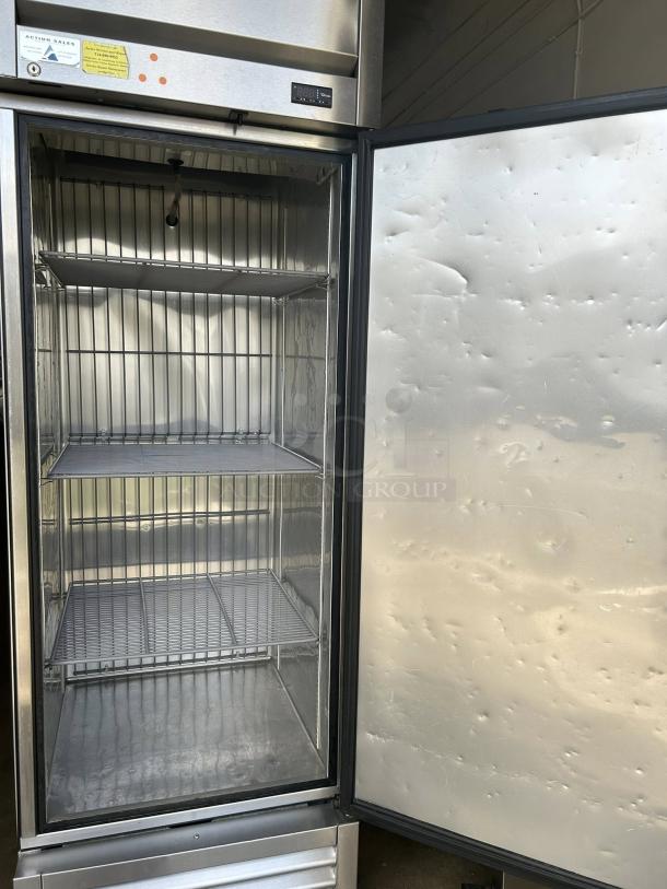 True T-23F-HC single door reach-in freezer, 115V. Stainless steel, shelves included, digital display. Fully tested, excellent condition.