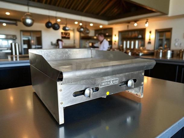 American Range ARMG-24 gas griddle, 24" with 3/4" steel plate, great condition, tested and working, visible brand logo.