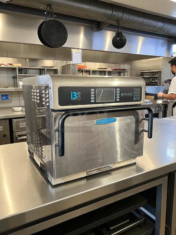 TurboChef i3 electric countertop rapid cook ventless oven, stainless steel, with one-touch controls, fully tested, 208/240V.