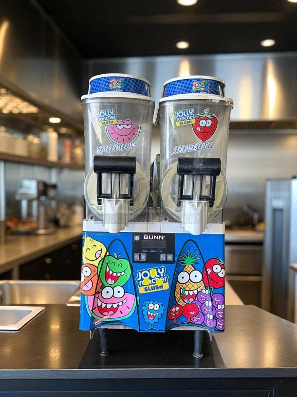 Bunn Ultra-2 34000.0522 Frozen Beverage Machine with dual 3-gallon tanks, Jolly Rancher branding, fully tested and working.
