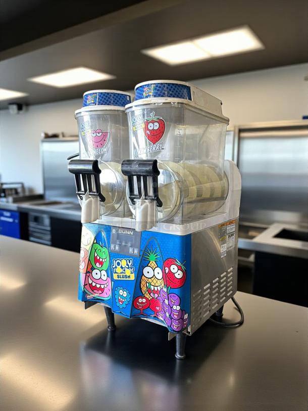 Bunn Ultra-2 Double 3 Gallon Beverage Machine, model 34000.0522, tested and working, vibrant Jolly Rancher graphics.