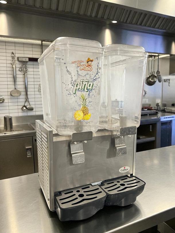 Crathco D25-4 beverage dispenser with two 5-gallon bowls, high-impact plastic, great condition, fully tested, and working.
