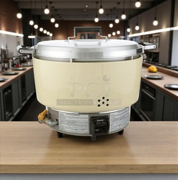 Rinnai RER55ASN 55-cup commercial gas rice cooker, natural gas, cream color, excellent condition, fully tested.