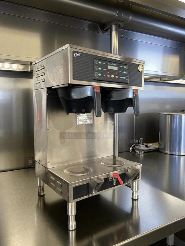 Curtis GEMTS10A1000 Automatic Twin Coffee Brewer, features 2 lower warmers, hot water faucet, fully tested, 220v/1ph.