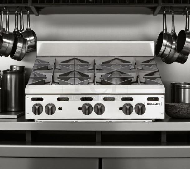 Vulcan VHP636 countertop range with 6 burners, 180,000 BTU, natural gas, fully tested, excellent condition.