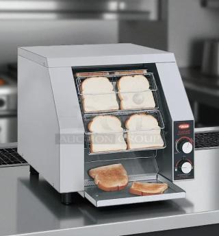 Hatco TRH-60 horizontal conveyor toaster, superb condition, 300 slices/hour, fully tested, 208V, visible controls and branding.