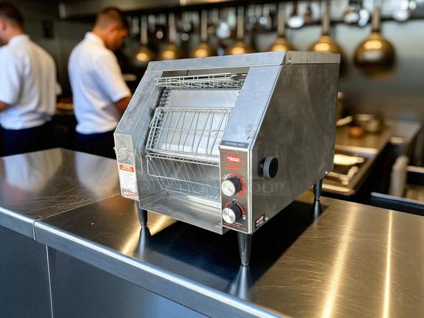 Hatco TRH-60 Horizontal Conveyor Toaster, superb condition, 300 slices/hour, 208V, fully tested, stainless steel.
