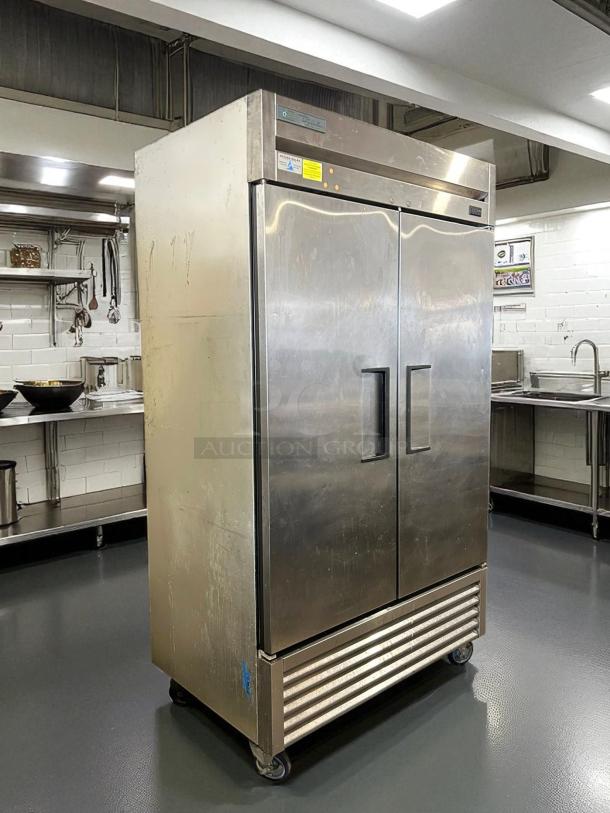 True T-43-HC 2-door commercial refrigerator, stainless steel, 115V, fully tested, working, with casters, visible surface marks.