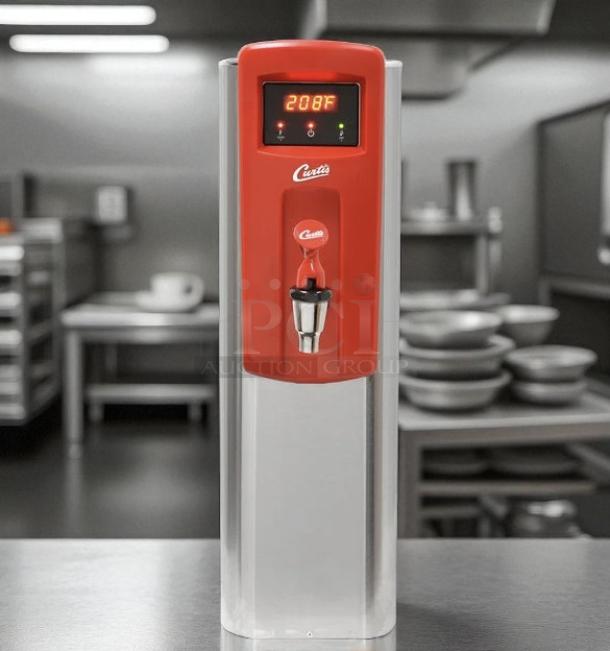 Curtis WB5N G3 Electric 5 Gallon Hot Water Dispenser, red front, digital display, aerator, excellent condition, 120/220V.
