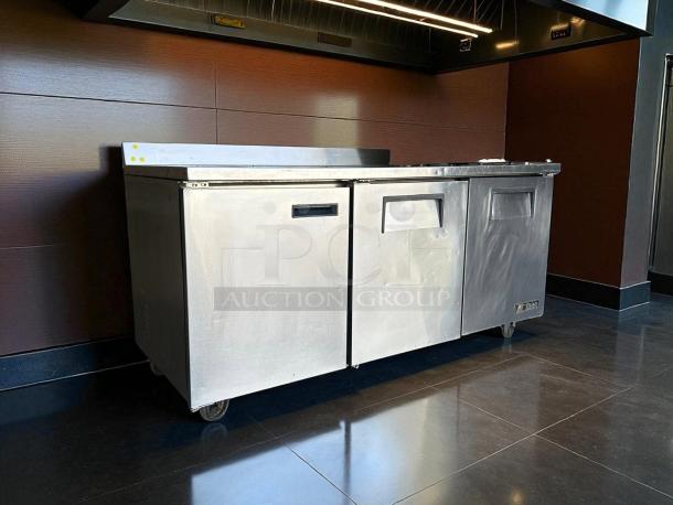 True TWT-72-HC worktop refrigerator with 3 9/16" backsplash, 72 3/8" wide, stainless steel, fully tested and working condition.