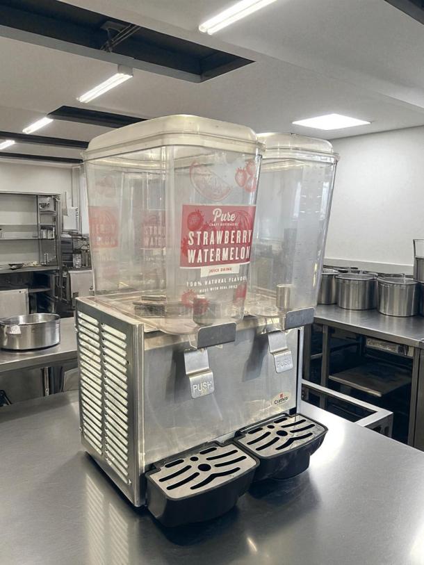 Crathco D25-4 refrigerated drink dispenser, excellent condition, dual 5-gal bowls, pre-mix, 115v, tested working.