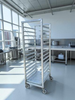 GSW 20 Pan End Load Bun Sheet Pan Rack in great condition, with non-marking casters, easy rolling, sturdy steel construction.
