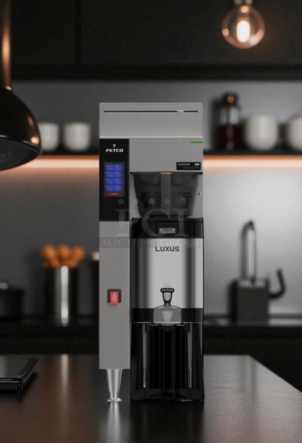 Fetco CBS-2051e E51016b coffee brewer, excellent condition, 1.5-gallon capacity, black and stainless finish, EXTRACTOR® series.