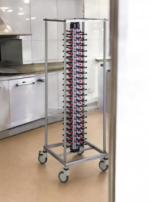 Stainless steel skewer/kebab rack stand, custom commercial model, excellent condition, mobile with casters, tested and working.