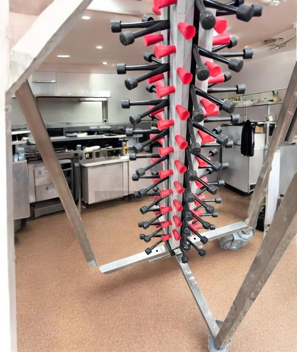 Stainless steel skewer/kebab rack stand, custom commercial model, excellent condition, tested and working, mobile holder.