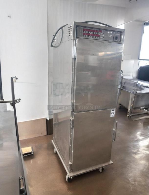 Henny Penny HC-900 heated holding cabinet in great condition; stainless steel body, digital controls, casters, 120V.
