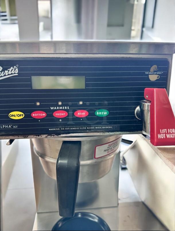 Curtis ALP3GTR12A000 automatic 3-warmer coffee brewer, excellent condition, 120V, tested and working, control panel visible.