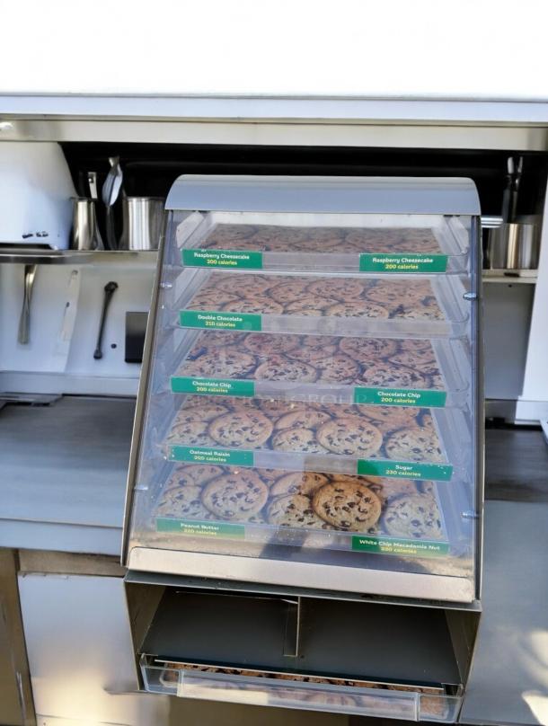 Nemco 6490-SUBA Cookie Display Case, 24"H x 17"W x 12"D, great condition, tested and working, clear shelves with cookie labels.