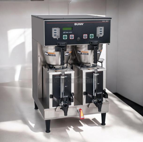 Bunn Dual BrewWISE DBC coffee brewer in excellent condition, tested and working; 120/240V, dual-brew system, stainless steel.