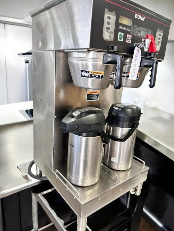 Bunn Dual BrewWISE DBC commercial coffee brewer, stainless steel, excellent condition, 120/240V, tags indicating tested and working.