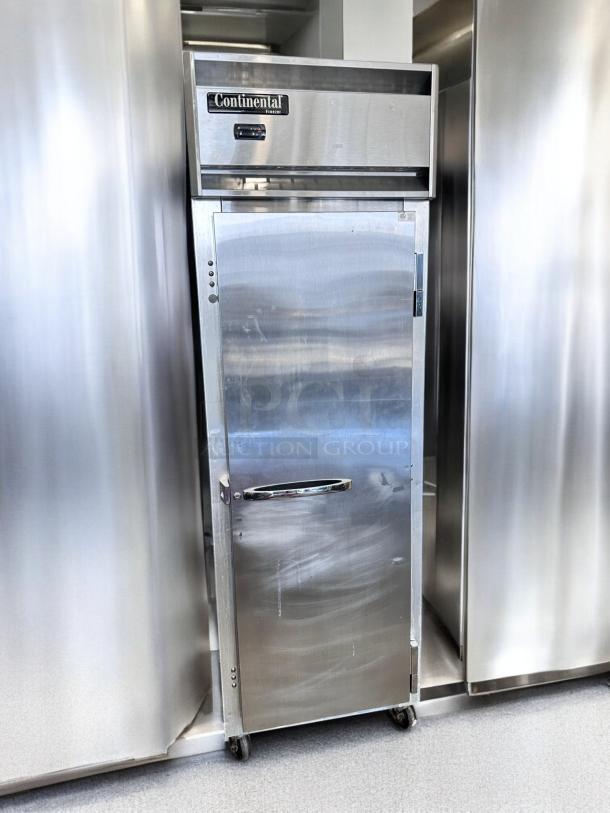 Continental Refrigerator 1F commercial freezer in excellent condition, single door, 115V, fully tested, visible brand logo.