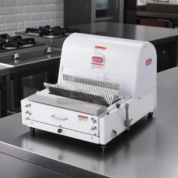 Berkel MB 1/2 bread slicer in excellent condition, 115V, fully tested and working, features efficient slicing blades.