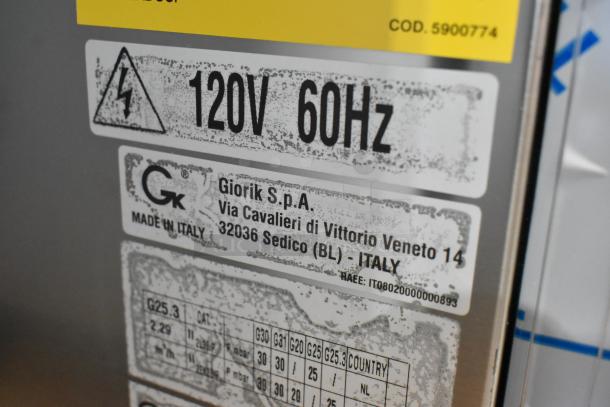 Label on Blodgett AETG101R commercial oven, 120V 60Hz. Made in Italy by Giorik S.P.A. Scratch and dent condition.