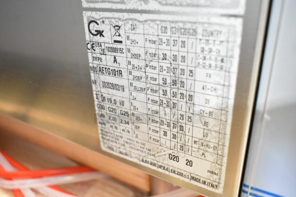 Brand new Blodgett AETG101R stainless steel combi convection oven label, Bakers Pride model, natural gas powered.