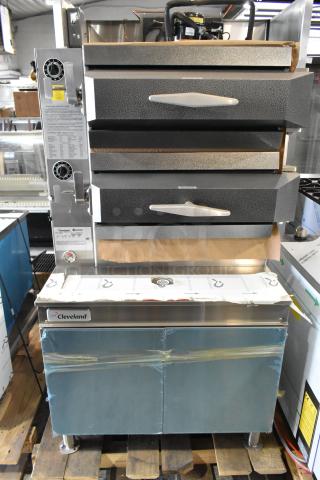 Brand new Cleveland PDM2 stainless steel commercial steam cabinet, two-deck, pressure steam, floor style, scratch and dent.