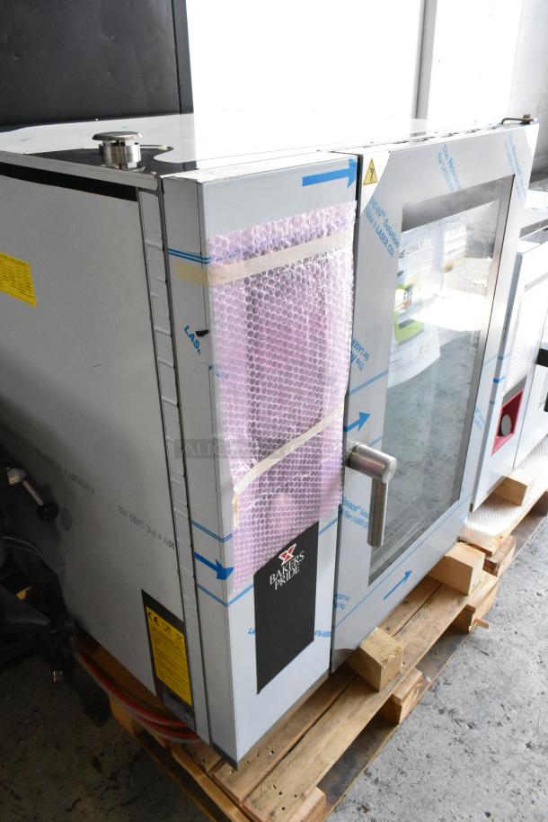 Brand new Bakers Pride AEHE101R stainless steel electric combi convection oven, 208V, 3 phase, minor scratches.