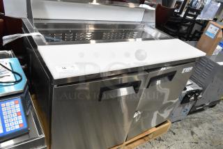Brand new Avantco 178APT48HC stainless steel prep table with bain marie mega top, missing lid, 115 volts, 1 phase.