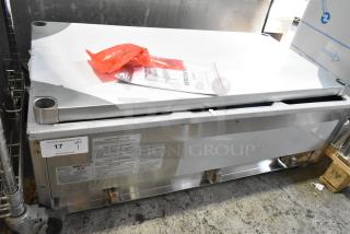 Brand new ServIt 423GST3WELP stainless steel three-pan LP steam table, 10,500 BTU, with undershelf. Scratch and dent condition.