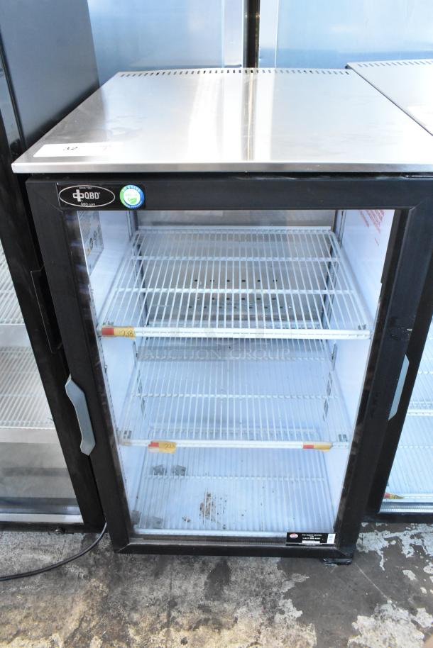 2023 QBD DC6LP-HC single door mini cooler merchandiser, metal, poly coated racks, 115V, commercial use.