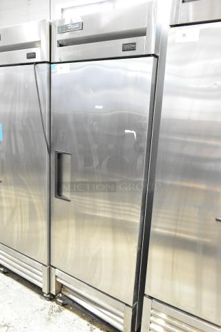 2020 True T-19F-HC stainless steel commercial freezer with poly-coated racks, single door, on casters, 115V, 1 phase.