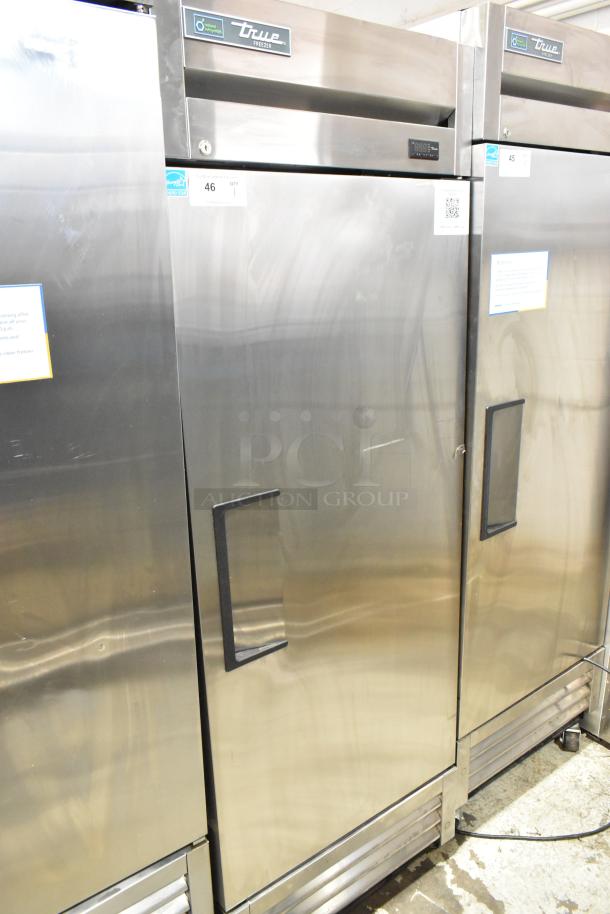 2023 True T-19F-HC stainless steel commercial freezer, single door, poly-coated racks, 115V, 1-phase, excellent condition.