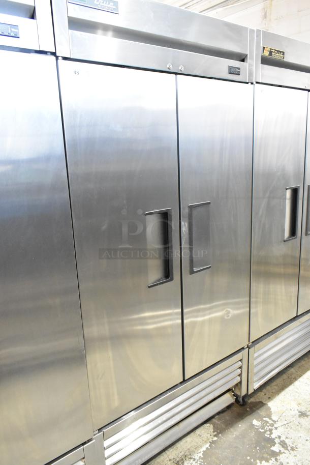 2017 True T-35-HC stainless steel 2-door reach-in cooler with poly coated racks, 115 volts, 1 phase, excellent condition.