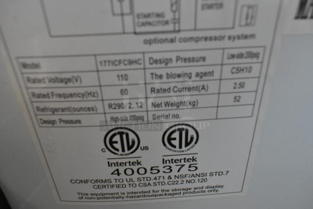 Galaxy 177ICFC9HC Metal Chest Freezer Merchandiser label, 115 Volts, 1 Phase, 60Hz, R290 refrigerant. ETL certified.