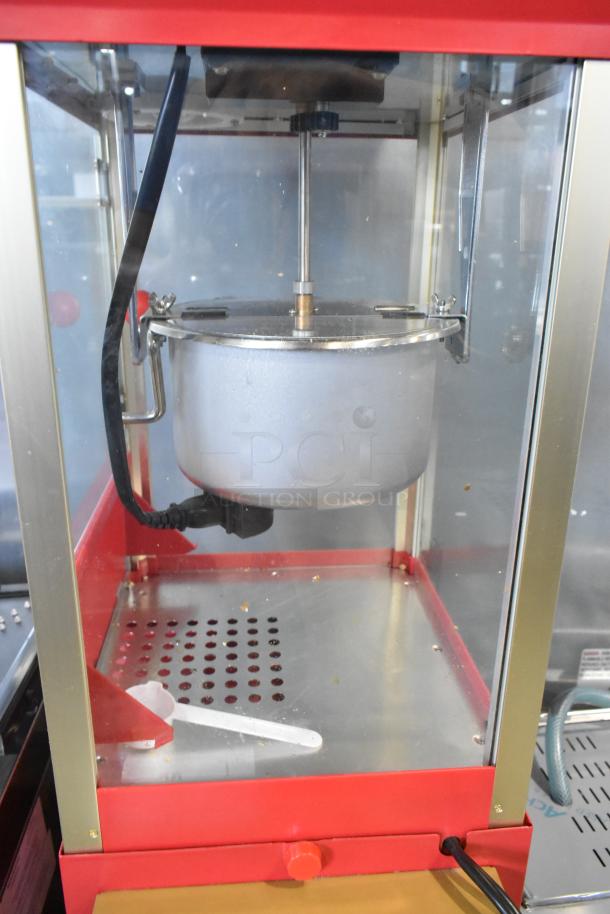 Nostalgia CCP510 Vintage Popcorn Cart, metal, red frame, glass sides, 120V, 1 phase, includes kettle and serving scoop.