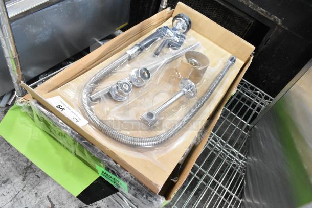 Brand new Regency 600PRD8X 1.15 GPM pre-rinse faucet with 8" centers, scratch and dent condition, complete in box.