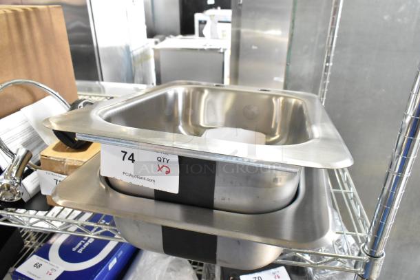 Brand new stainless steel single bay drop-in sink, scratch and dent, with auction tag, for double bid.