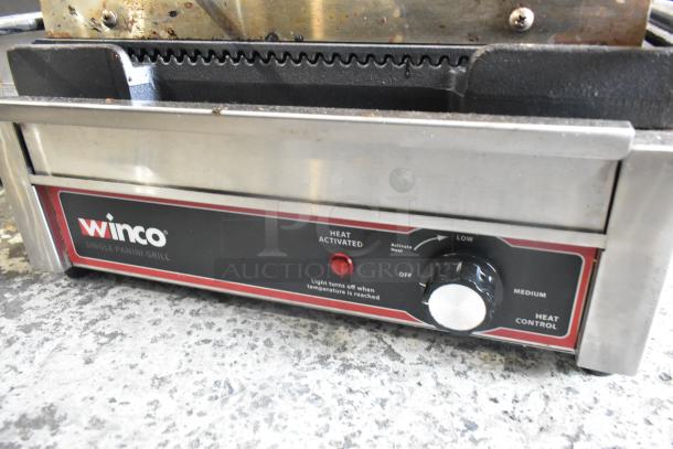 Winco EPG-1C Stainless Steel Commercial Panini Press, 120V, 1 Phase, adjustable heat control, used condition.