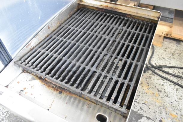 APW Wyott stainless steel gas charbroiler grill, commercial countertop model, used condition with some rust and wear.