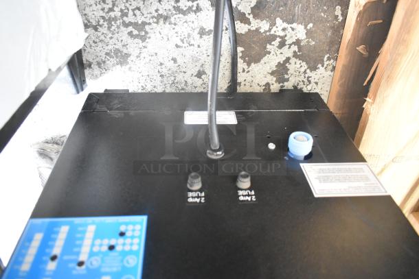 Cecilware GB5MFITLD metal commercial beverage dispenser, 120V, 1 phase, showing top view with visible fuses and labels.