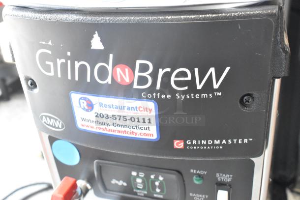 Grindmaster Grind'n Brew-10H coffee maker; stainless steel; features hot water dispenser, metal brew basket; 120V.