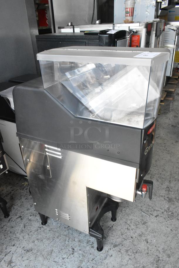 Brand new Grindmaster RGNB-20H stainless steel coffee machine, features hot water dispenser, metal brew basket, 120V.