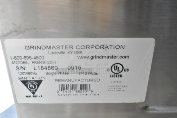 BRAND NEW Grindmaster RGNB-20H stainless countertop coffee machine with hot water dispenser. 120V, single phase, metal brew basket. UL Listed.