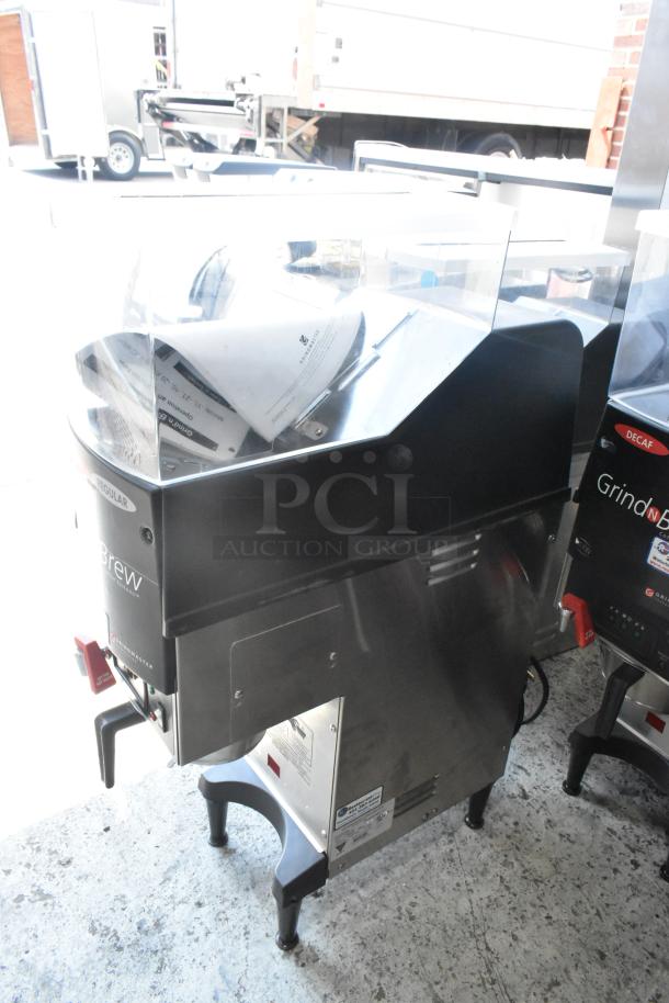 Stainless steel Grindmaster RGNB-20H countertop coffee machine, scratch and dent, with hot water dispenser, metal brew basket.