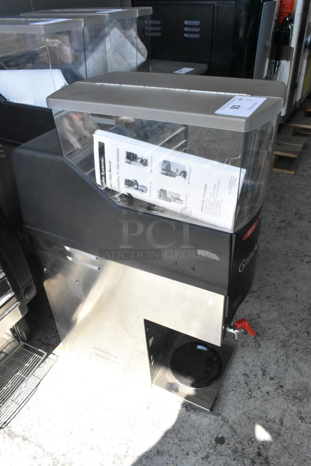 Grindmaster GNB-21H stainless steel coffee machine with hot water dispenser and metal brew basket, brand new, 120V, 1 phase.