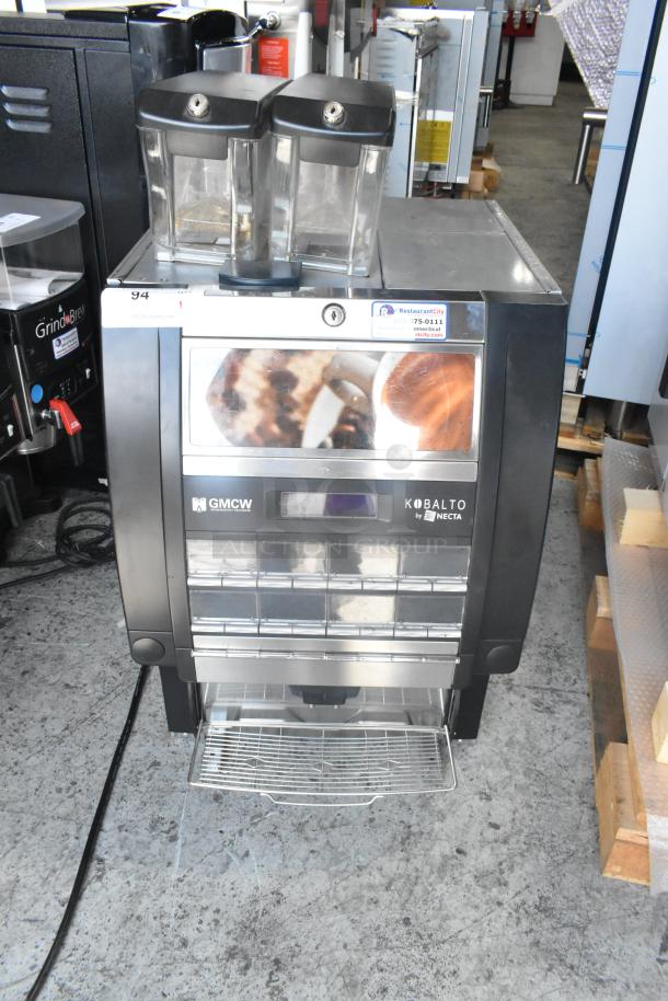 Necta Kolbalto metal commercial countertop espresso machine, 208/250V, 1 phase, with dual bean hoppers.